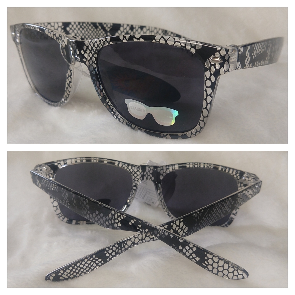 Retro UV 400 Snakeskin Print Sunglasses Black